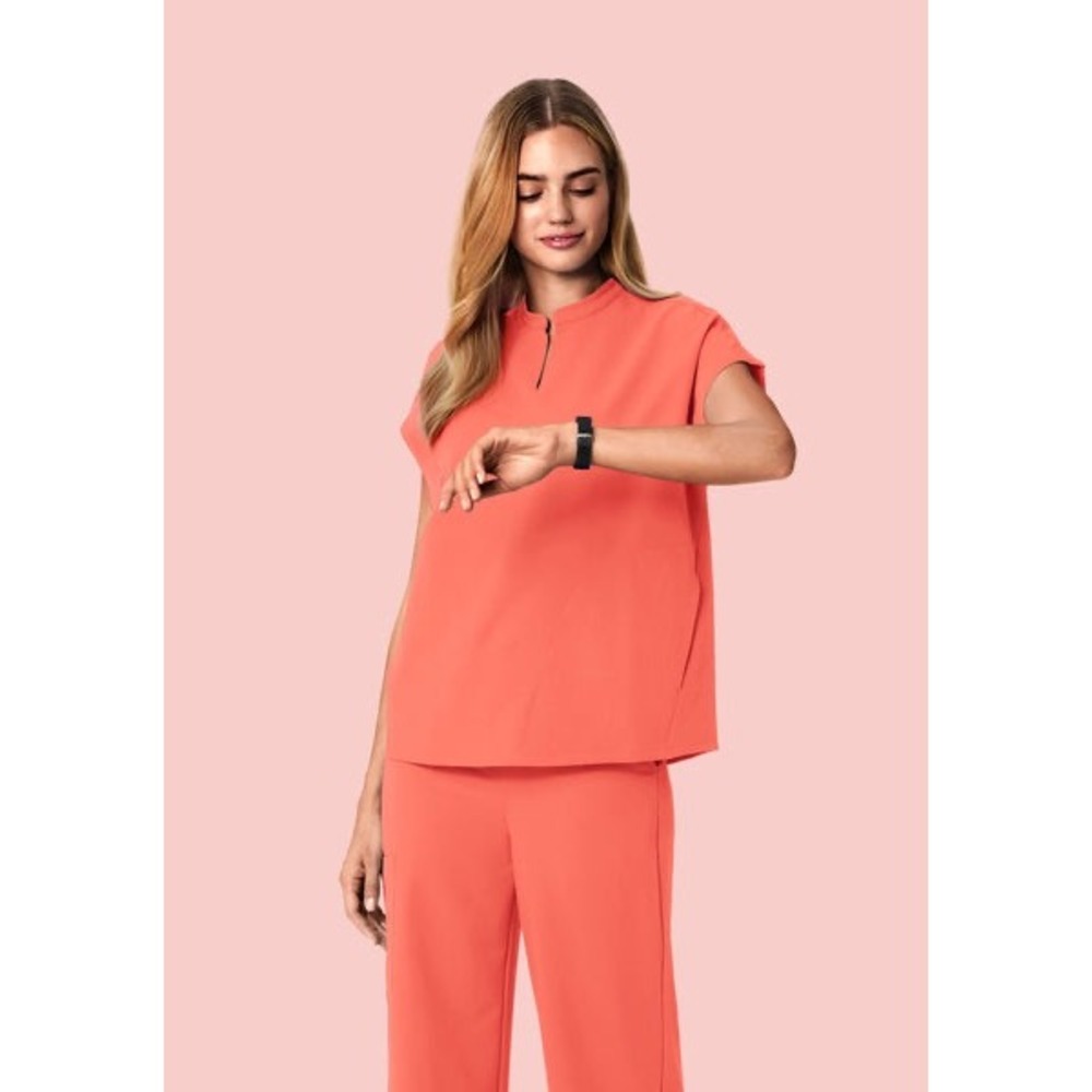 NEW Mandala Mandarin Dolman Scrub Top Peach Orange Equa-Tek Medical Uniform Med